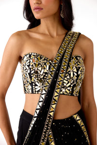 BLACK GEORGETTE MIRROR EMBROIDERED SAREE SET