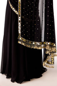 BLACK GEORGETTE MIRROR EMBROIDERED SAREE SET