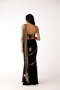 BLACK GEORGETTE MIRROR EMBROIDERED SAREE SET