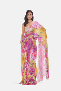 MULTICOLOR CARNIVAL PRINT READY SAREE WITH DRAPE