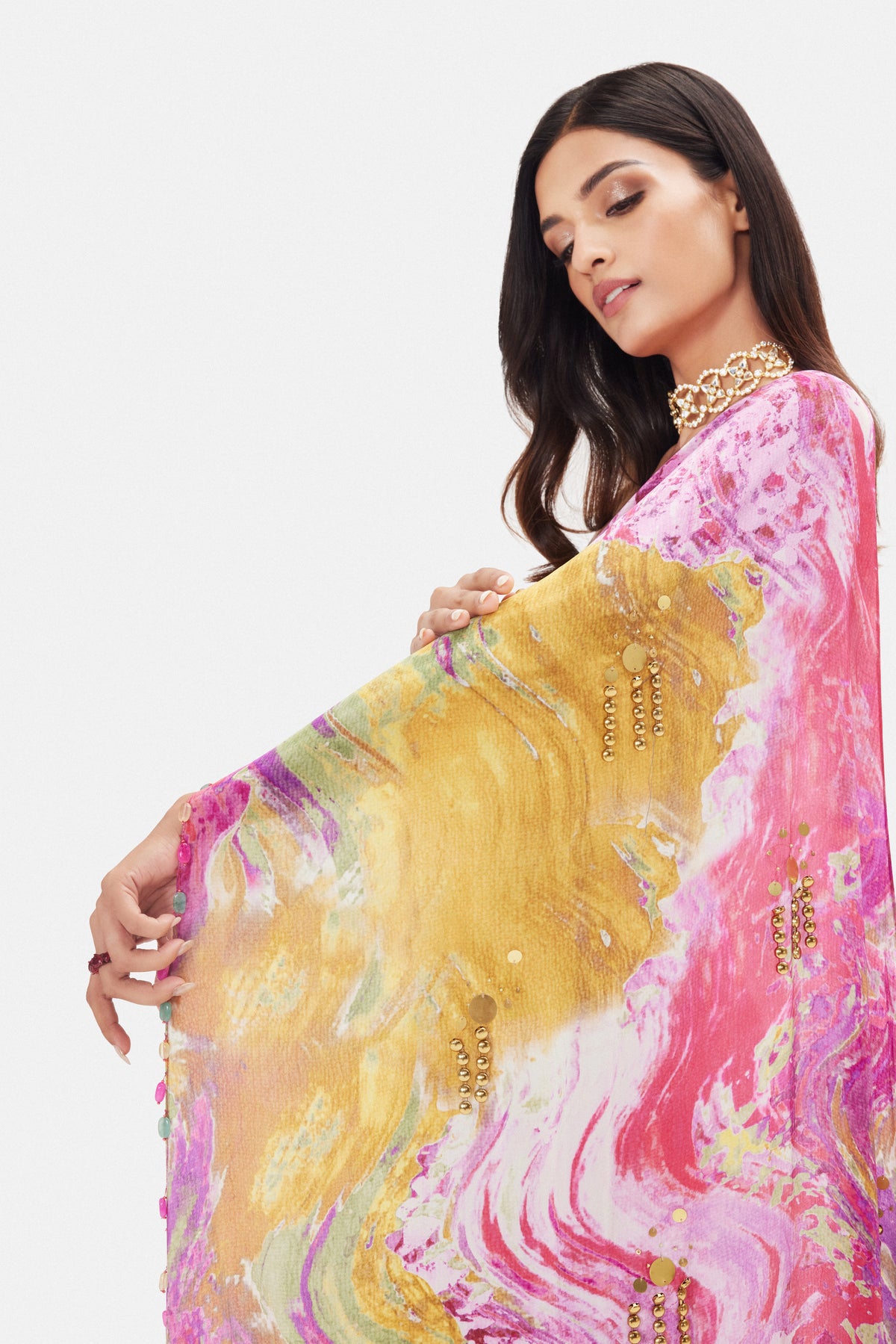 MULTICOLOR CARNIVAL PRINT READY SAREE WITH DRAPE