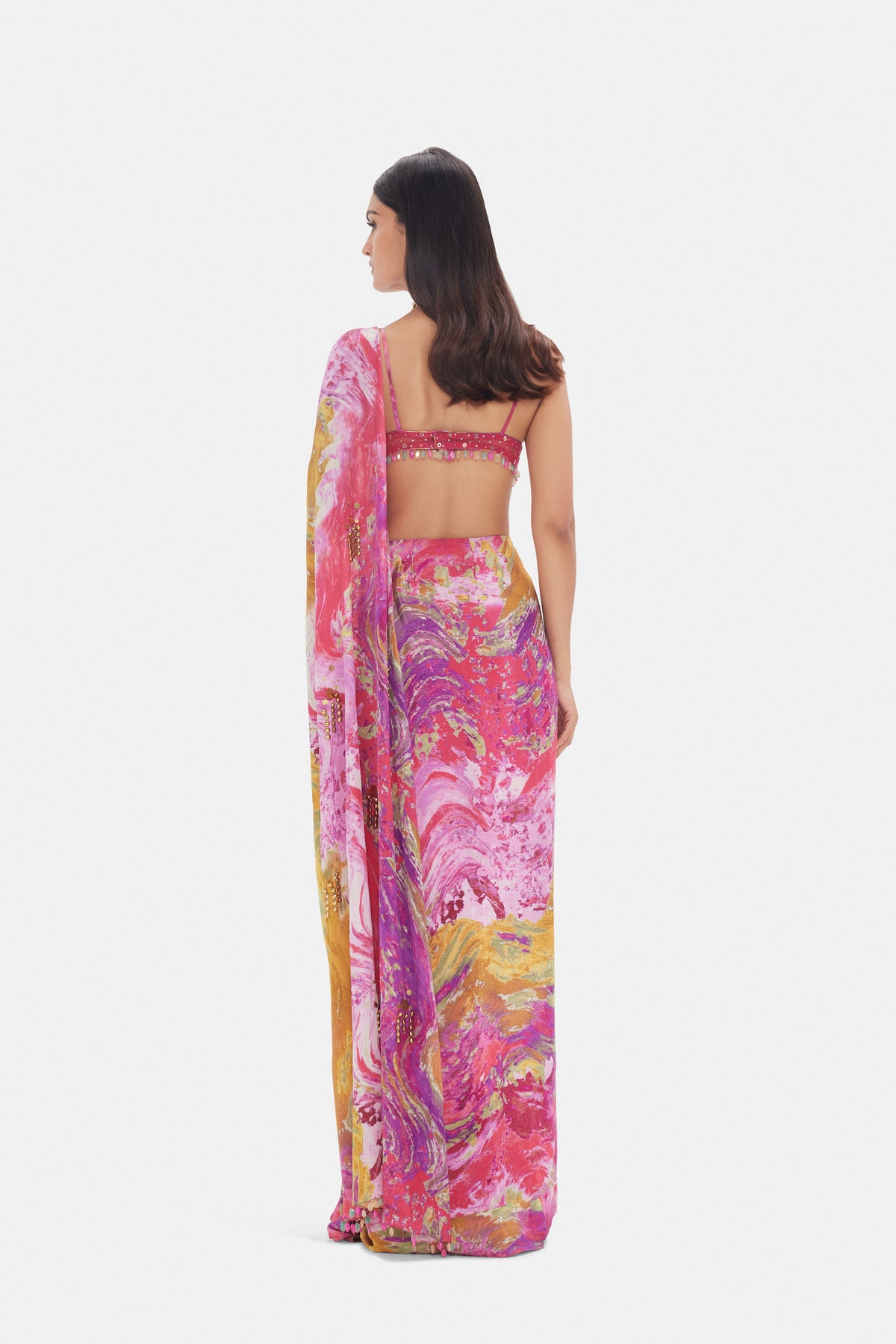 MULTICOLOR CARNIVAL PRINT READY SAREE WITH DRAPE
