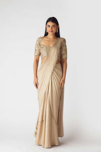 GOLD PRE STITCHED COCTAIL SAREE WITH SEQUINS DETAILING