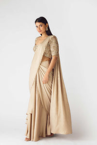 GOLD PRE STITCHED COCTAIL SAREE WITH SEQUINS DETAILING