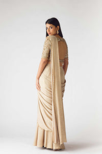 GOLD PRE STITCHED COCTAIL SAREE WITH SEQUINS DETAILING