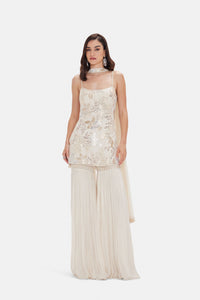 Ivory sequins embroidered georgette sharara set for wedding and reception wear