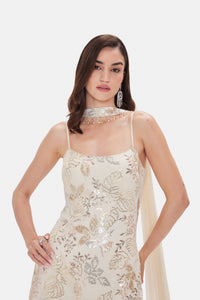 Ivory georgette sharara set with choker dupatta for festive and party wear