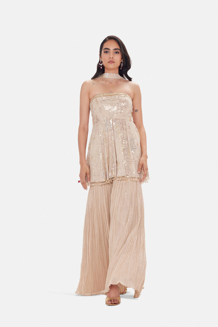 BEIGE SEQUINS EMBROIDERED SHARARA SET