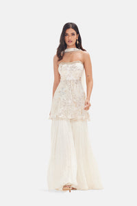 IVORY SEQUINS EMBROIDERED SHARARA SET