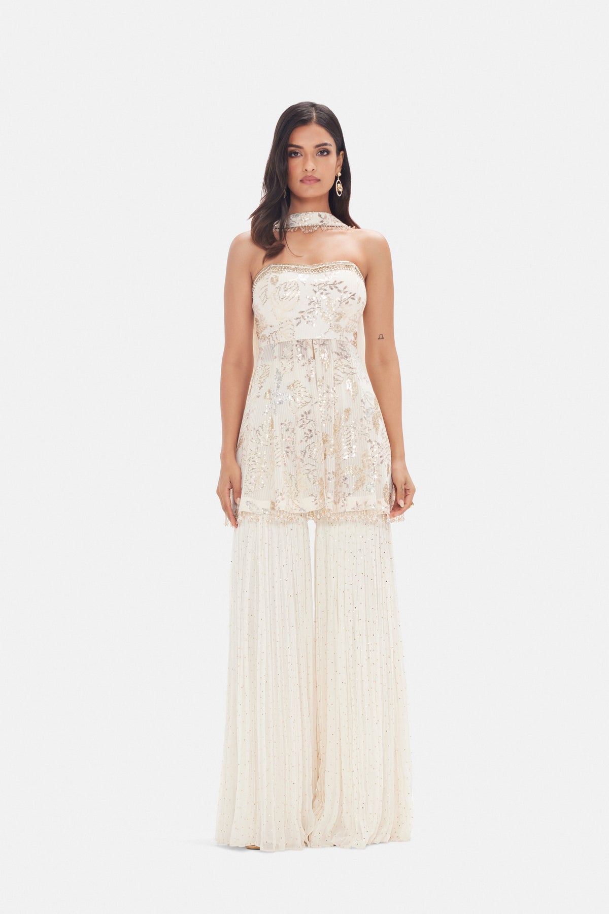 IVORY SEQUINS EMBROIDERED SHARARA SET