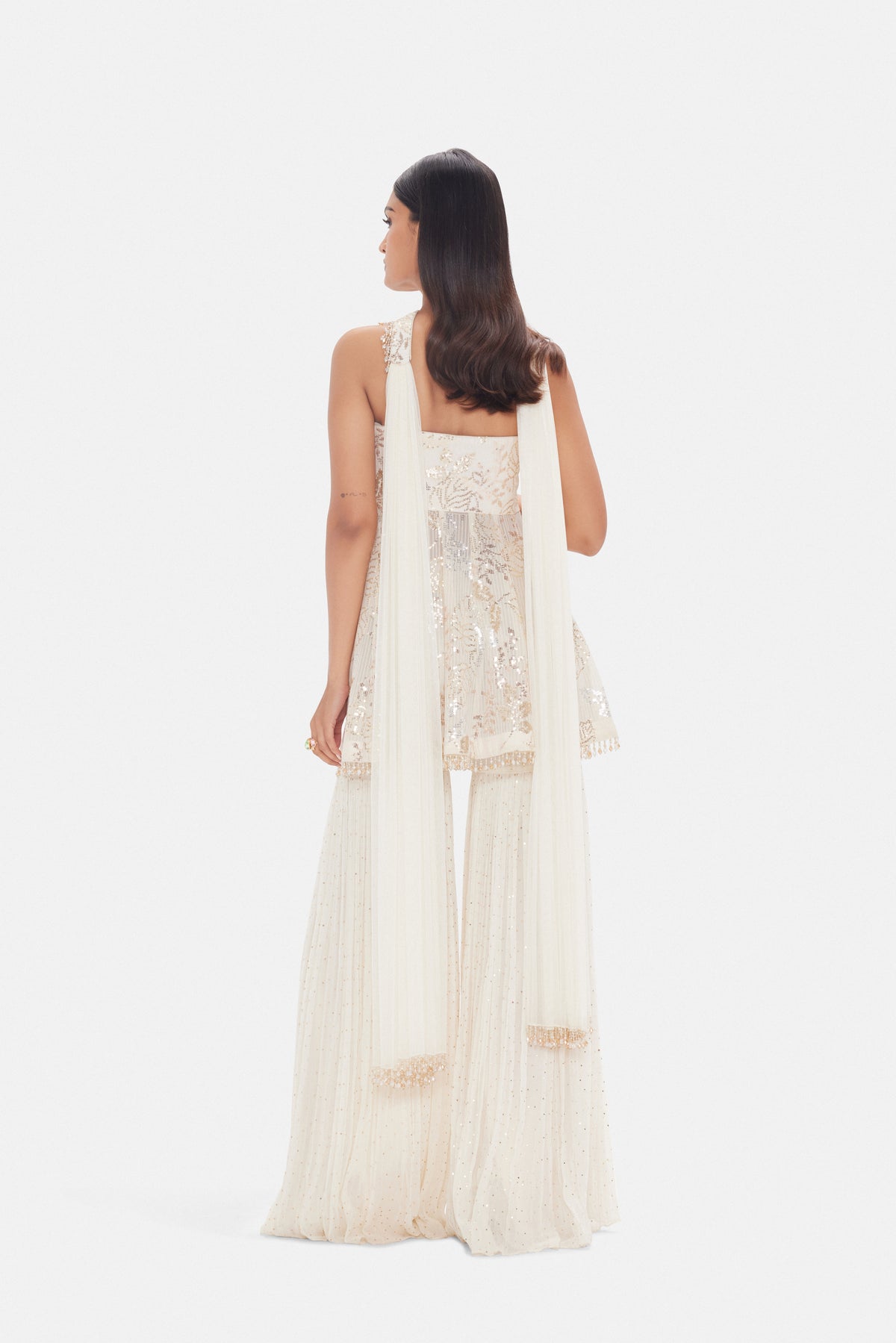 IVORY SEQUINS EMBROIDERED SHARARA SET