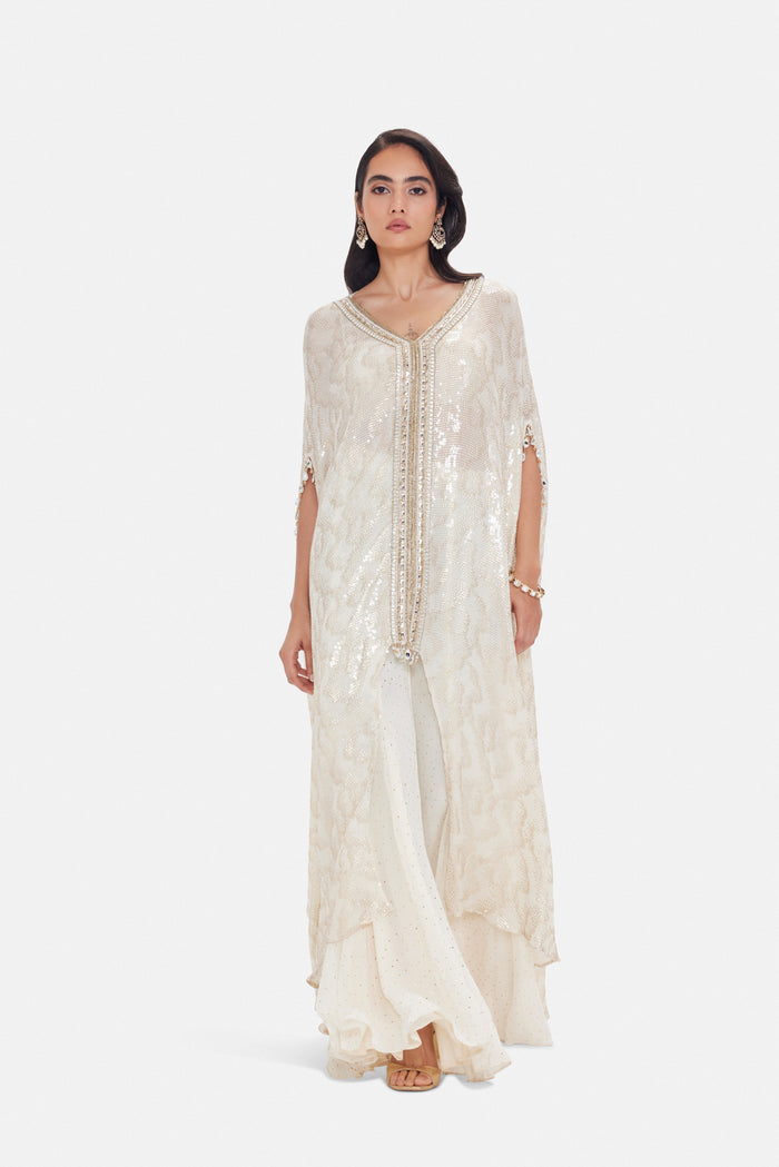 IVORY SEQUINS EMBROIDERED KAFTAN SET