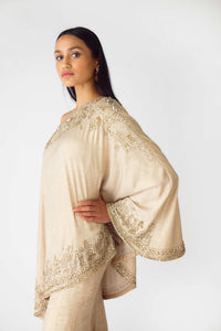 GOLD COCKTAIL SHARARA SET WITH ASYMMETRICAL ONE SHOULDER CUT