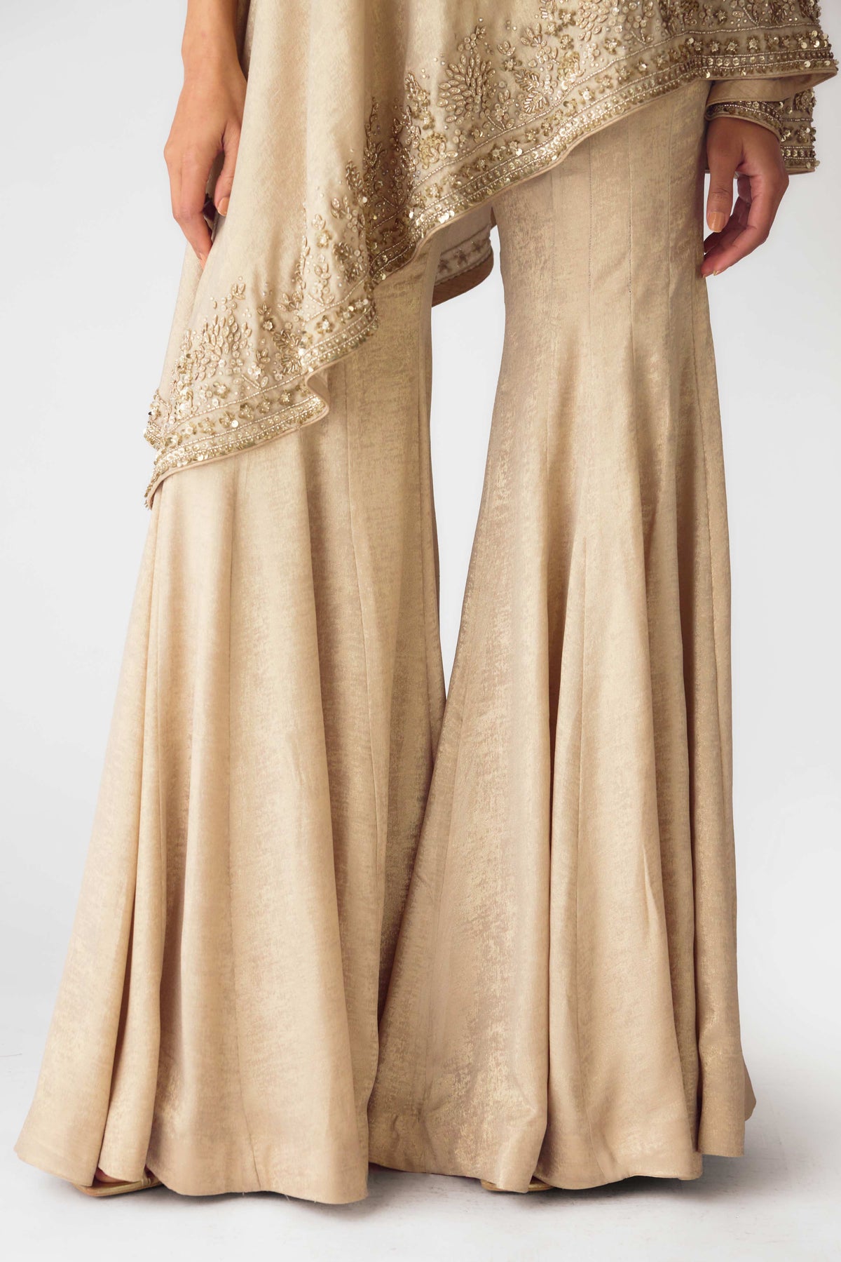 GOLD COCKTAIL SHARARA SET WITH ASYMMETRICAL ONE SHOULDER CUT