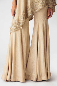 GOLD COCKTAIL SHARARA SET WITH ASYMMETRICAL ONE SHOULDER CUT