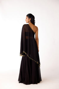 BLACK EMBROIDERED ONE SHOULDER SHARARA SET | Nishly Fashion House