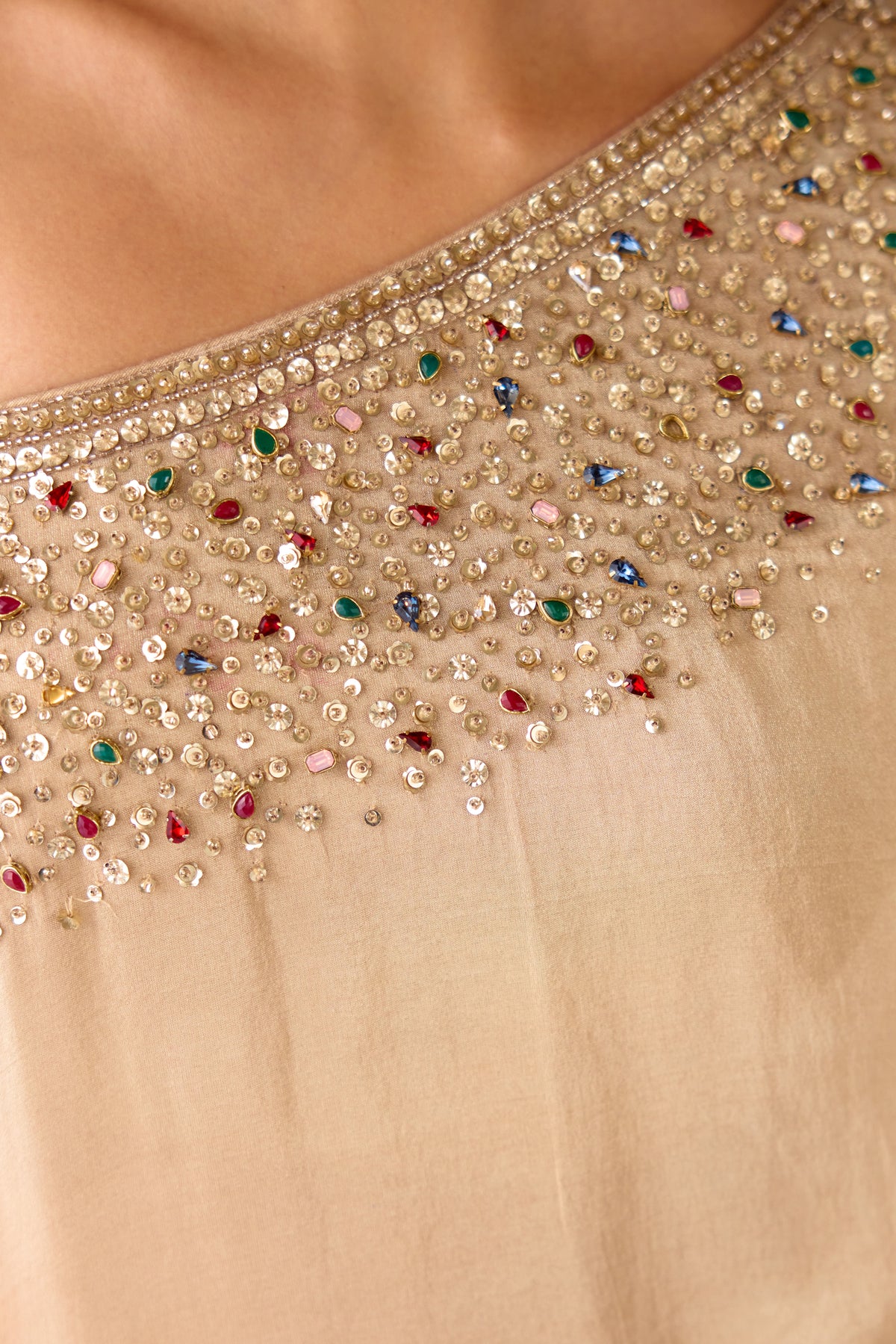 GOLD ONE SHOULDER ASYMMETRIC TOP AND SHARARA SET | Nishly Fashion House