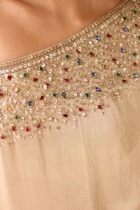 GOLD ONE SHOULDER ASYMMETRIC TOP AND SHARARA SET | Nishly Fashion House