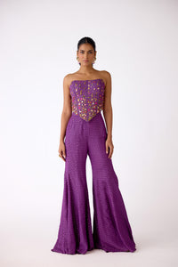 PURPLE CHINON EMBROIDERED CORSET SHARARA SET | Nishly Fashion House
