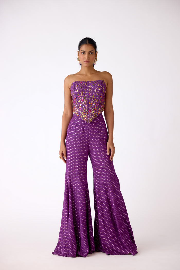 PURPLE CHINON EMBROIDERED CORSET SHARARA SET | Nishly Fashion House