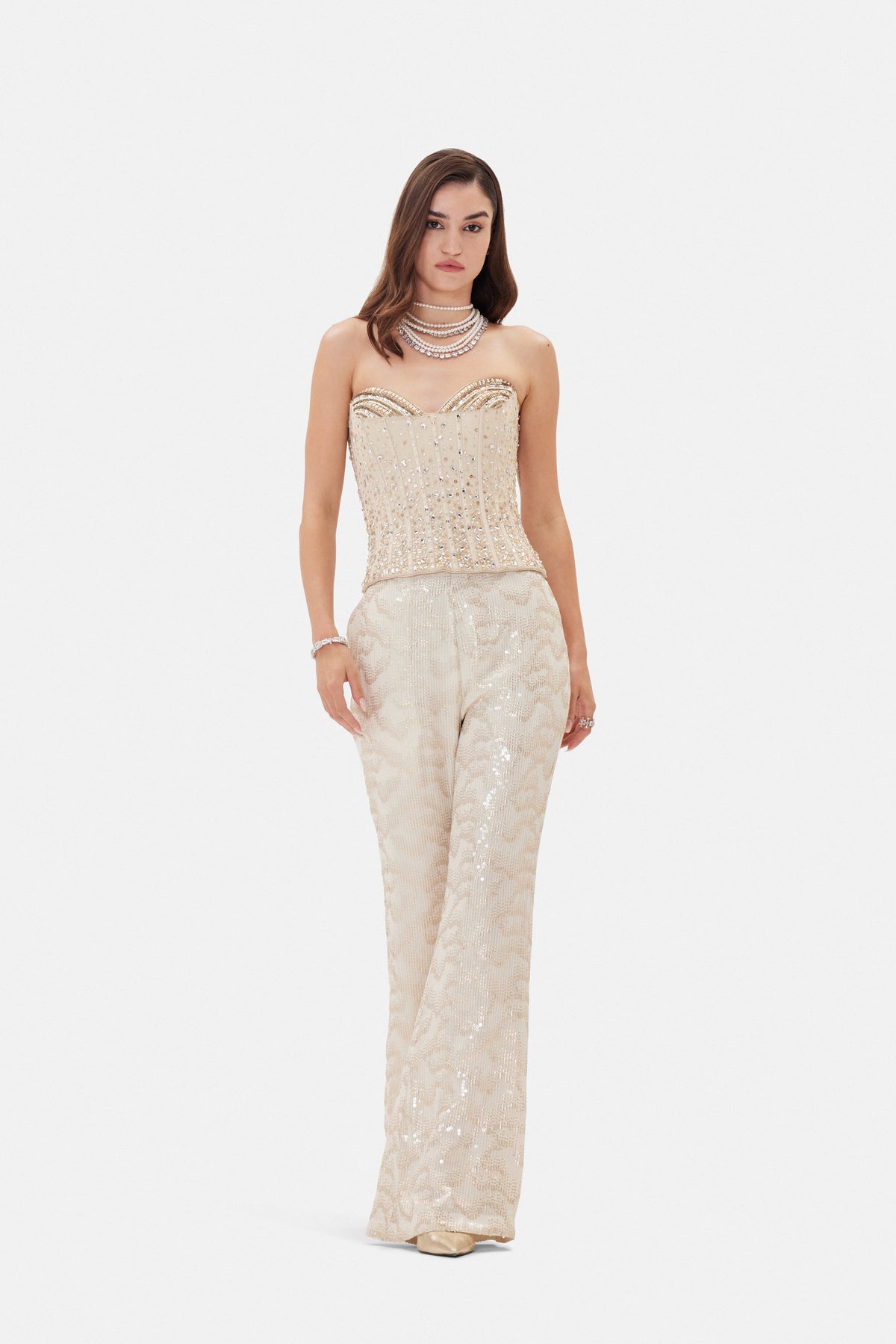 IVORY CORSET SET WITH INTRICATE EMBROIDERY