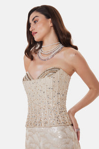 IVORY CORSET SET WITH INTRICATE EMBROIDERY