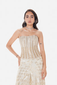 HAND EMBROIDERED IVORY BLING CORSET SHARARA SET