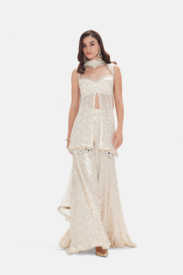 IVORY SHARARA SET WITH INTRICATE EMBROIDERY