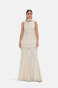 CONTEMPORARY IVORY EMBROIDERED FLARED SHARARA SET