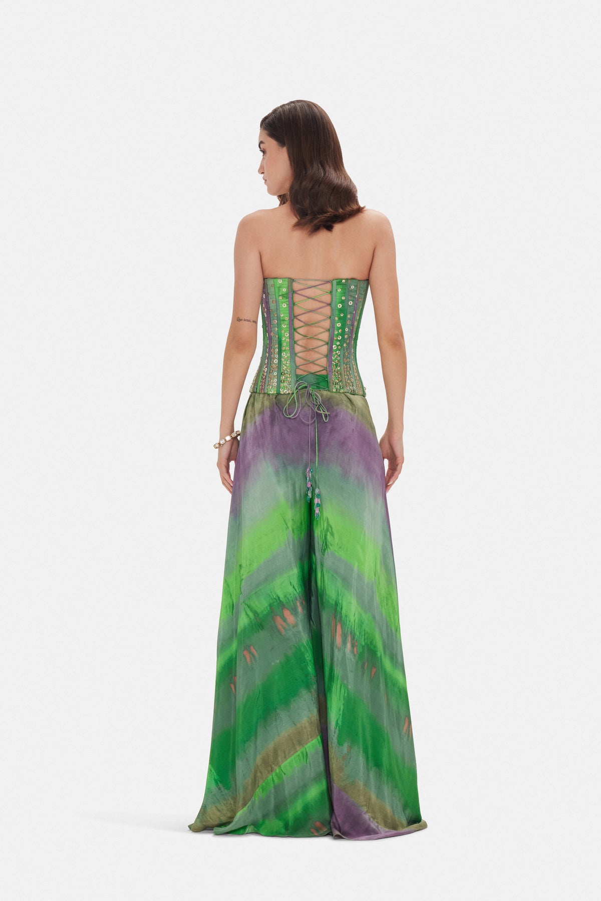GREEN PRINTED EMBROIDERED CORSET SHARARA SET