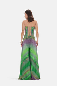 GREEN PRINTED EMBROIDERED CORSET SHARARA SET