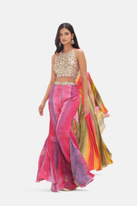 INTRICATELY EMBROIDERED HALTER NECK MULTICOLOR SHARARA SUIT