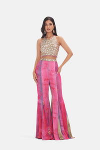 INTRICATELY EMBROIDERED HALTER NECK MULTICOLOR SHARARA SUIT