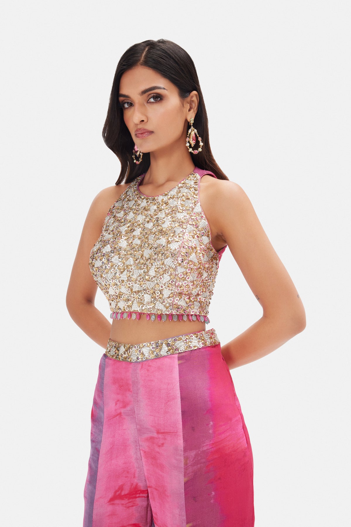 INTRICATELY EMBROIDERED HALTER NECK MULTICOLOR SHARARA SUIT