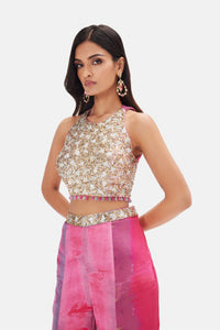INTRICATELY EMBROIDERED HALTER NECK MULTICOLOR SHARARA SUIT
