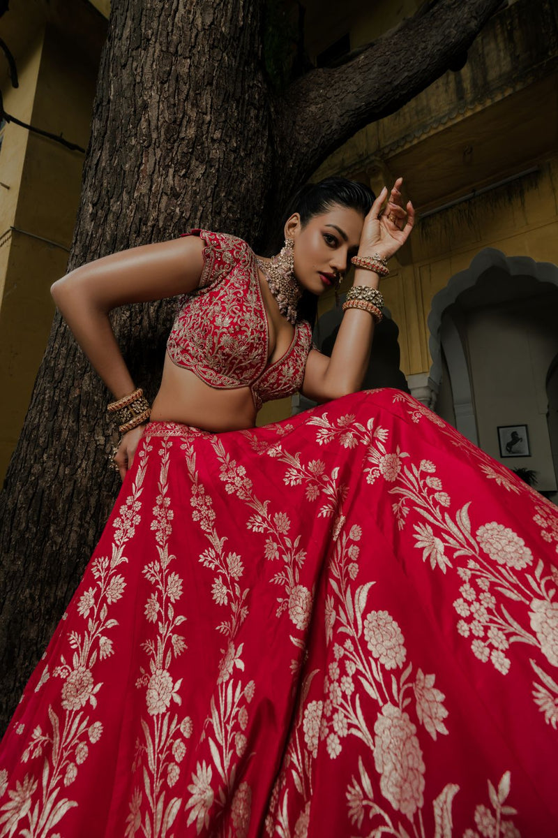 RANI BANARASI SILK LEHENGA SET WITH ZARI EMBROIDERY