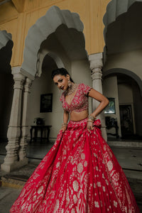 RANI BANARASI SILK LEHENGA SET WITH ZARI EMBROIDERY