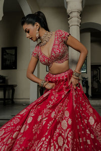 RANI BANARASI SILK LEHENGA SET WITH ZARI EMBROIDERY