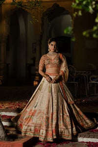 IVORY BANARASI SILK EMBROIDERED LEHENGA SET