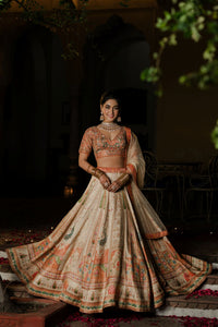 IVORY BANARASI SILK EMBROIDERED LEHENGA SET