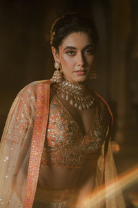 IVORY BANARASI SILK EMBROIDERED LEHENGA SET