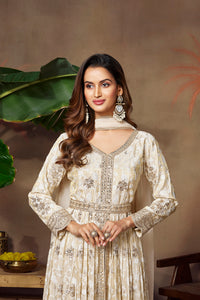 IVORY TISSUE SILK FRONT SLIT CUT EMBROIDERED SUIT