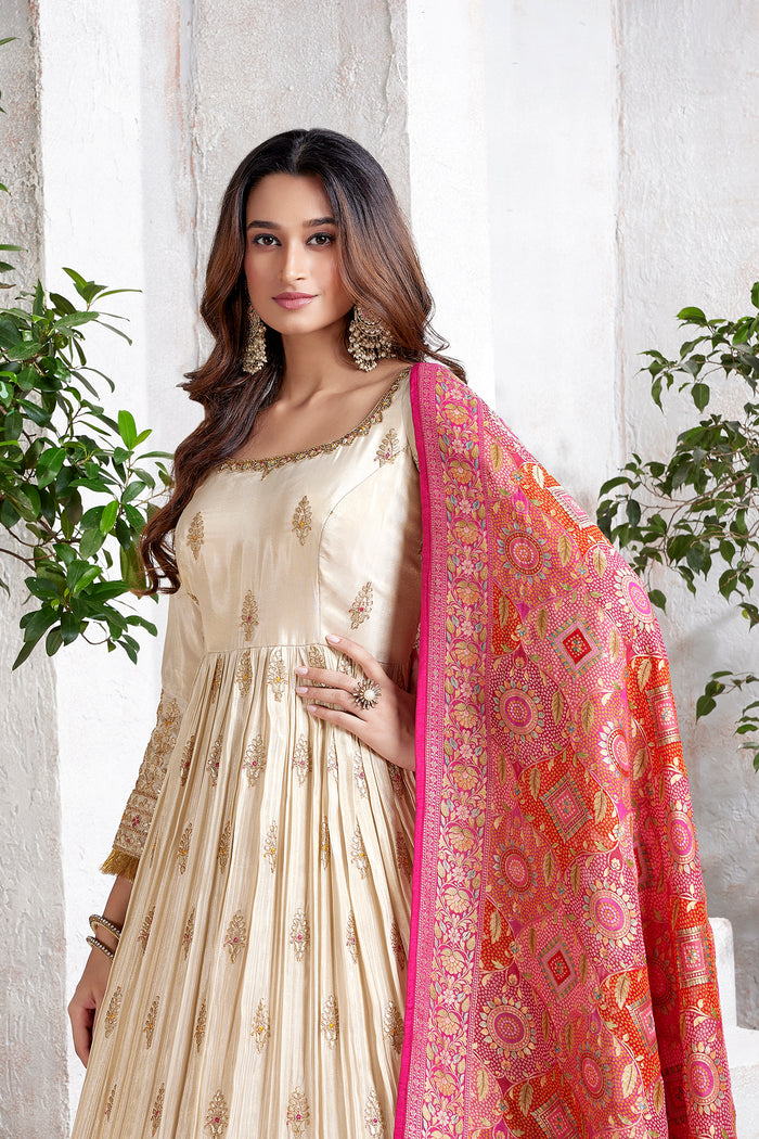 IVORY EMBROIDERED TISSUE GOWN SET | Nishly Fashion House