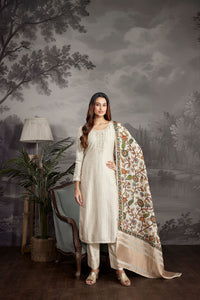 CREAM THREAD EMBROIDERED SILK SALWAR SUIT