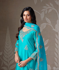 BLUE SEQUINS EMBROIDERED DHOTI SET | Nishly Fashion House