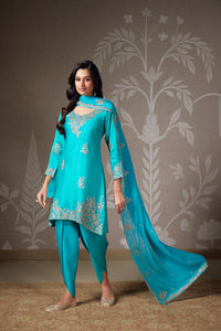 BLUE SEQUINS EMBROIDERED DHOTI SET | Nishly Fashion House