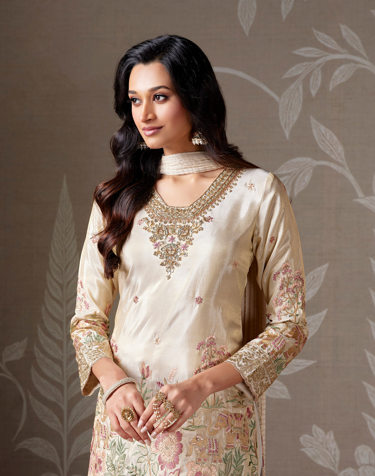 IVROY THREAD EMBROIDERED TISSUE SHARARA SET | Nishly Fashion House