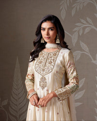 IVORY THREAD EMBROIDERED TISSUE GOWN SET | Nishly Fashion House