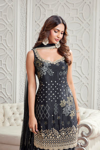BLACK EMBROIDERED BANDHANI PRINT SHARARA SET | Nishly Fashion House