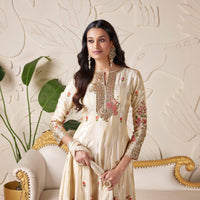 IVORY TISSUE EMBROIDERED ANARKALI SET